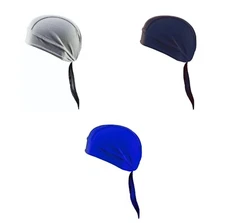 Headwrap Biker Durag Cap Hat Moisture Wicking Lot Set of 3 Royal Navy Blue Grey