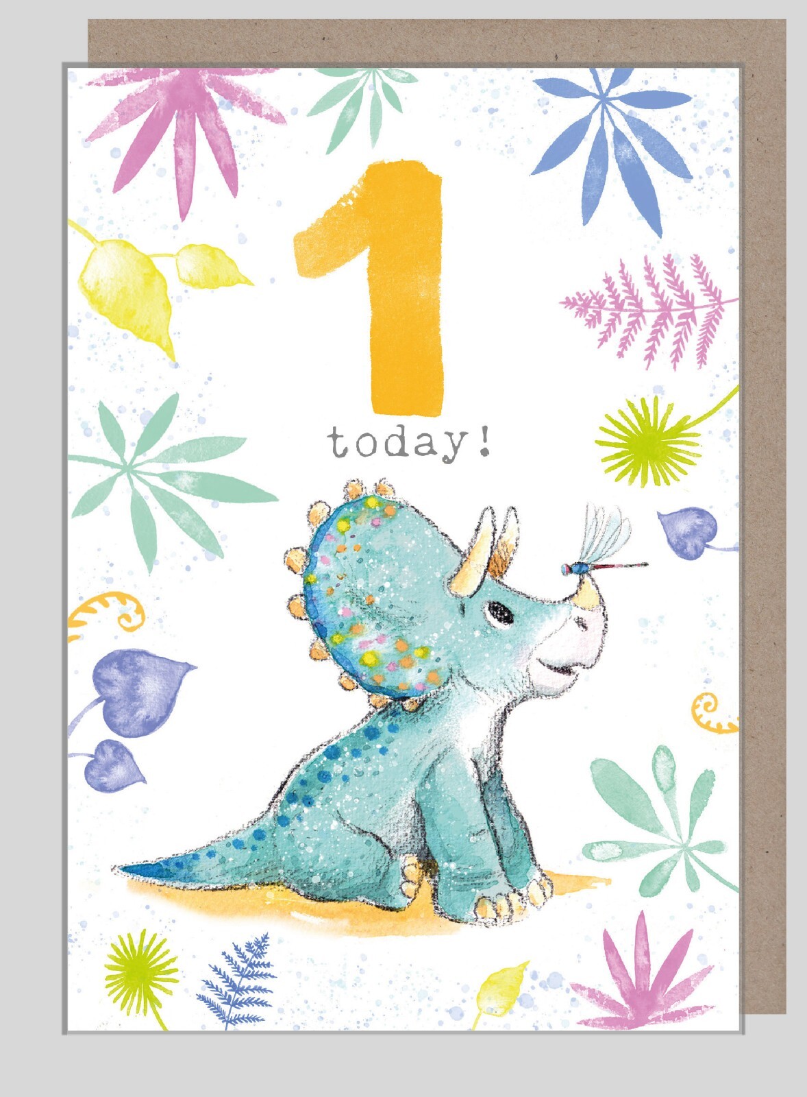 1st Birthday Card Triceratops– Cute Dinosaur Age 1 Illustrated Greeting Card