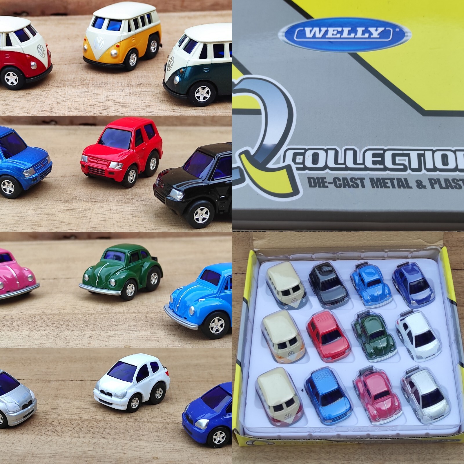 Coffret 12 miniature voiture caricature VW Combi idée cadeau nostalgie