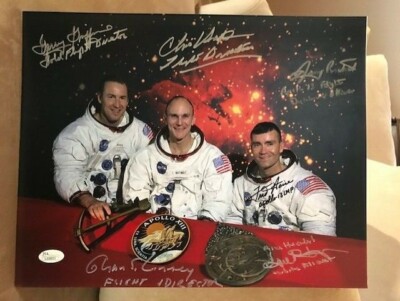 APOLLO 13 HAND SIGNED OVERSIZED 11x14 PHOTO     HAISE+KRANZ+KRAFT+3 MORE     JSA