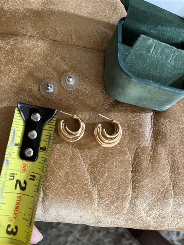 14K YELLOW Solid GOLD 5 HOOP EARRINGS DESIGNER 3 Dimensional 2.6 Grams Pierced - Picture 7 of 11