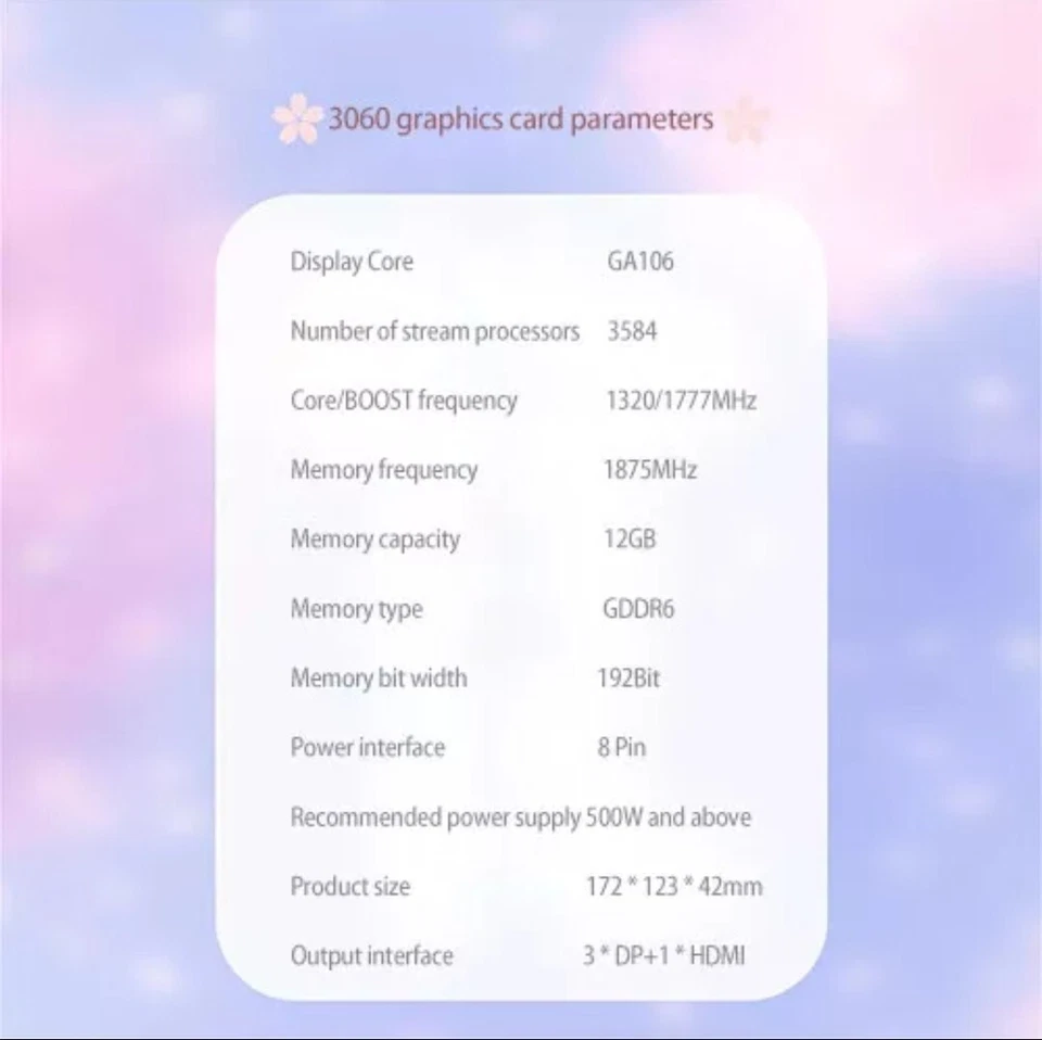 GPU Zephyr White Rtx 3060 12gb Mini Itx Card Nvidia Cute Sakura Blossom - image 2 of 4