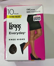 Box of 10 Pairs Leggs Everyday One Size Nude Knee Highs Reinforced Toe