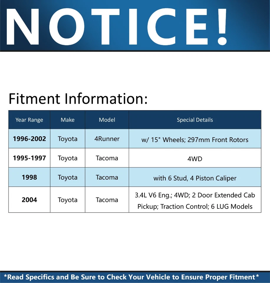 297mm Front Drilled Rotors + Brake Pads for 1995 1996 1997 1998 Toyota Tacoma - Image 2 of 4