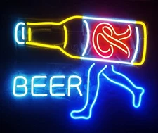 Rainier Beer Bottle Runner 17"x14" Neon Lamp Light Sign Bar Open Wall Real Glass