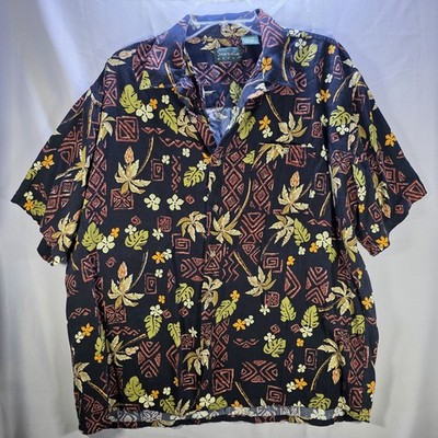 Vintage 90s Black Palm Tree Hawaii Aztec Grunge Mens Shirt Size XL