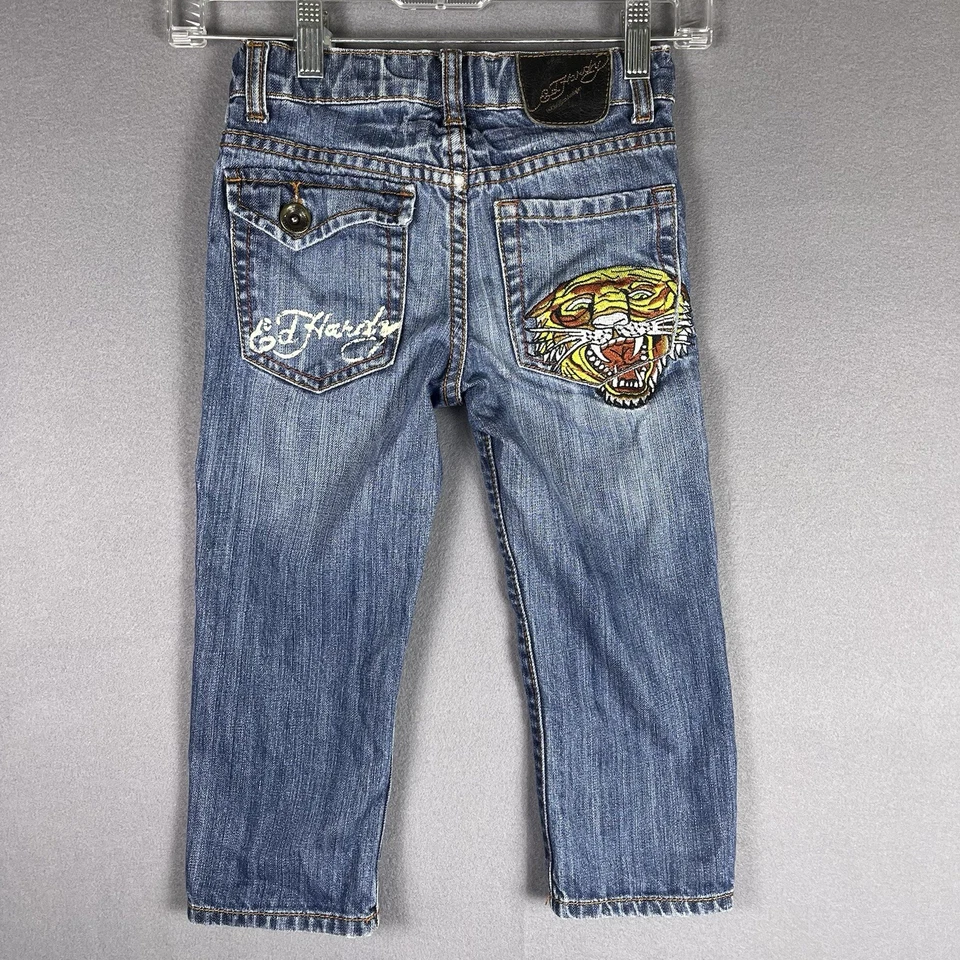 Ed Hardy Bootcut Jeans Tiger Embroidered Stretch Y2K Kids 4 - Image 3 of 4