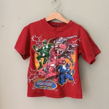 Vintage Y2K Power Rangers Time Force Youth Kids Red Shirt Graphic Medium 5/6