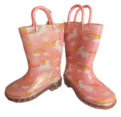 NEW Sporto Light Up Kids Unicorn Waterproof Rain Boot, Cute Pink 5/6   