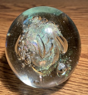 Signed 1999 Robert Eickholt 3'' Iridescent Sparkling Bubbles Glass Paperweight