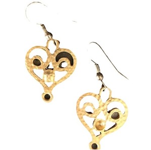Authentic Gold Plated Decorative Heart Dangle Earrings Pierced Ears