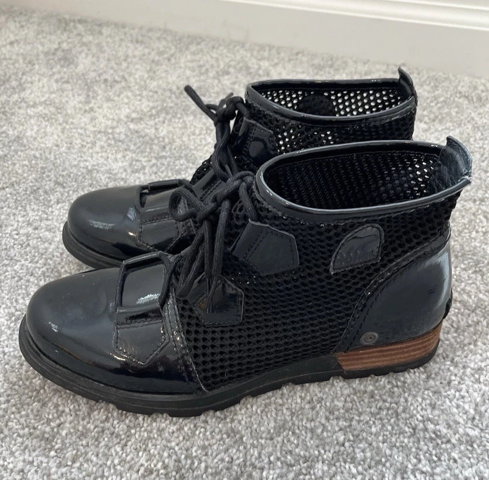 Sorel Major Women’s Ankle Combat Boots Size 7.5 Black Mesh Patent Leather Witchy - Image 4 of 4