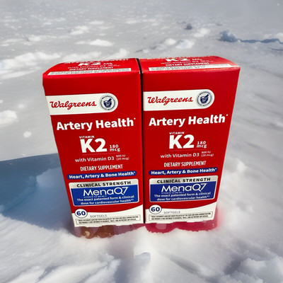 2 PACK  Artery Health with Vitamin K2 Plus D3, 60 Soft Gels Exp 07/26
