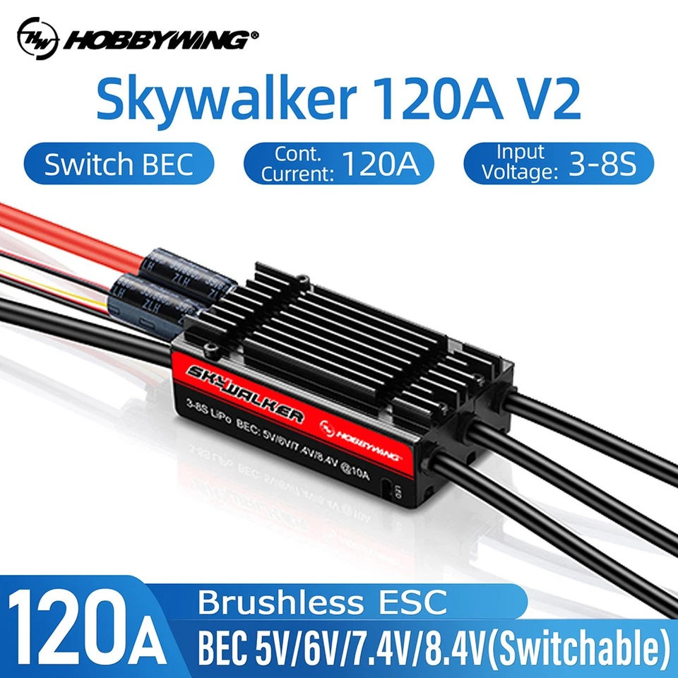 HOBBYWING Skywalker 120A V2 Brushless ESC 8.4A/30V Switch BEC for RC Airplane - Image 4 of 4