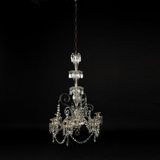 Lampadario Antico Italia '800 Vetro Bobeches Lampada 6 Luci Volute a Ricciolo