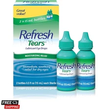 Tears Lubricant Eye Drops - Contact Lens Safe, 2 Pack 0.5oz for Instant Relief