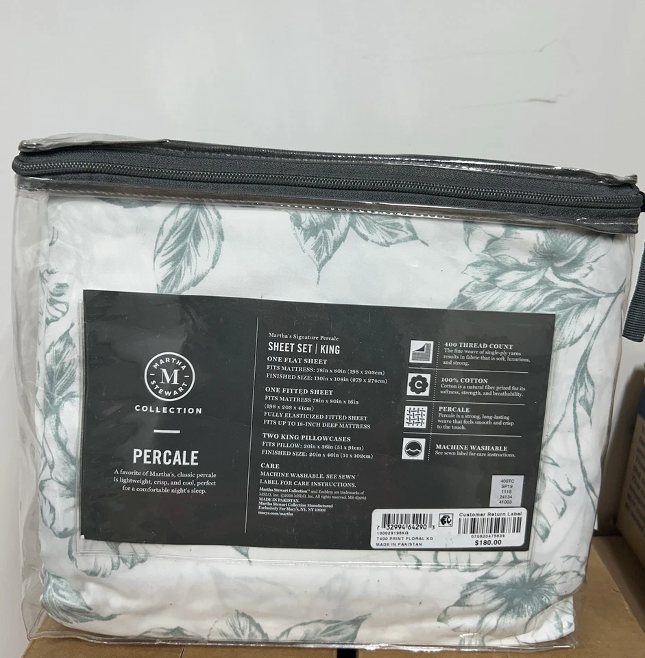 Juego de sábanas 4 piezas | King PERCALE 100% ALGODÓN | 400 HILOS Martha STEWART Foto 4 de 4