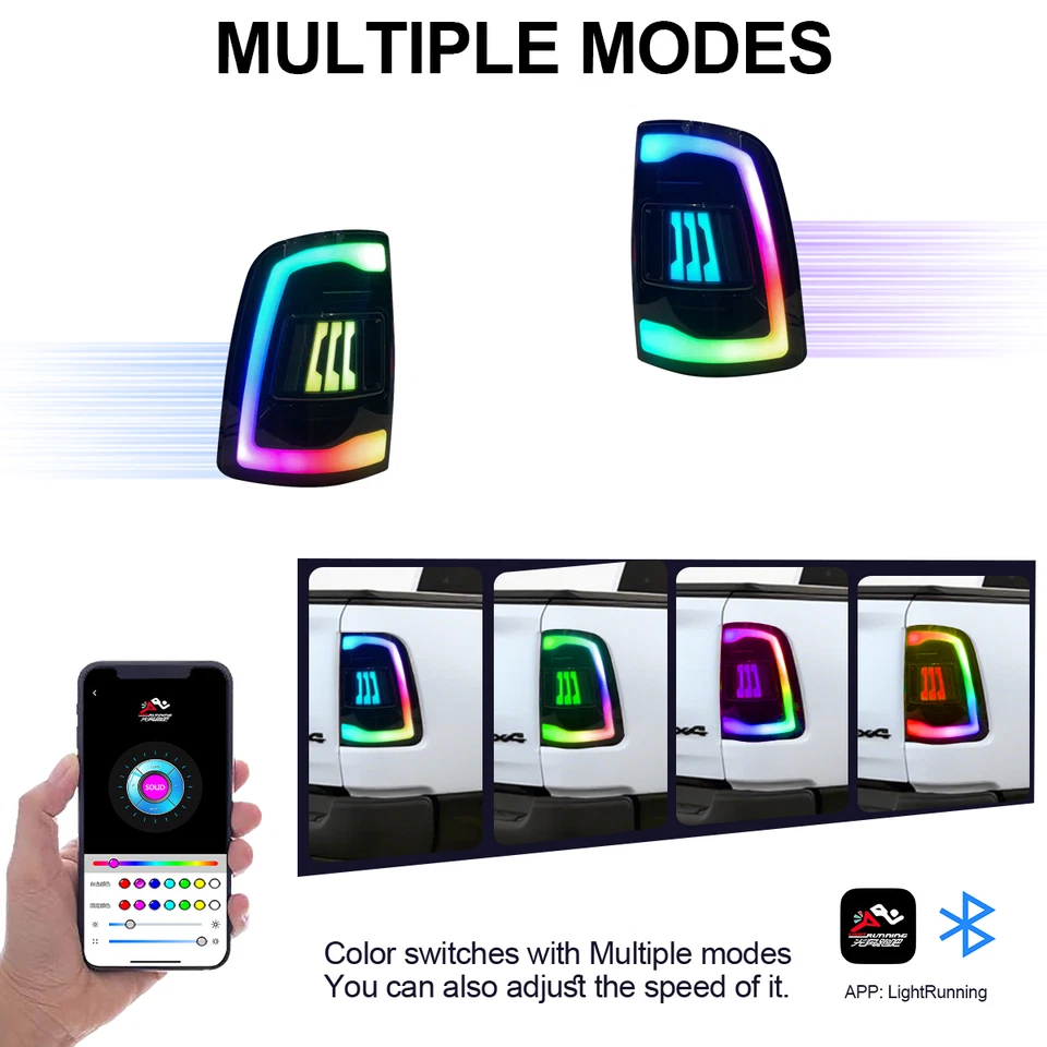 Fits 2009-2018 Dodge Ram 1500 2500 3500 RGB LED Tail Lights Brake Lights 1 Pair Foto 4 de 4