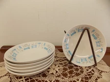 MCM Blue Heaven Atomic Blue Gray by Royal China, set of 6 berry/dessert Bowls