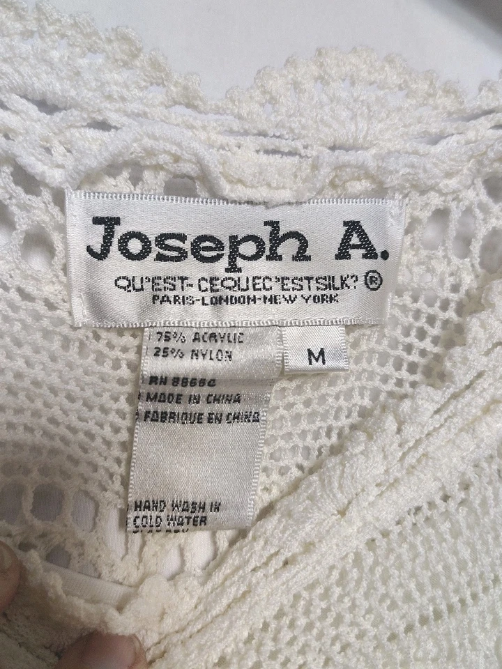 Joseph A Blanco Algodón Crochet Manga Gorra Suéter Chaqueta Bolero Talla Mediana Foto 3 de 4