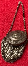 SILVER LIKE 1920's CHAINMAIL COIN PURSE-BEGGERS PURSE ETCHED LID