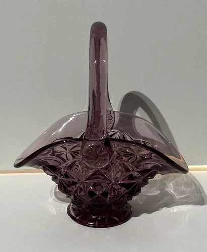 Vintage Amethyst Purple Glass Basket - 7"x6"x3.5" - L.E. Smith OR Fenton Glass
