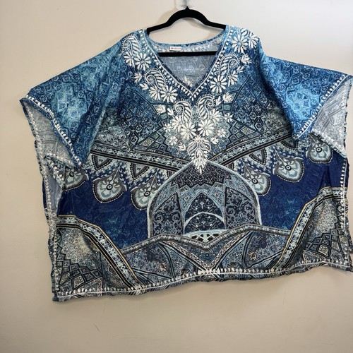 Sievya Handmade Damen Bluse Boho bestickt Blumen blau Reise Strand Kafton " - Bild 4 von 12