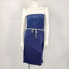 Vintage 70's Sears Blue Terrycloth Beach Tube Dress Swim Cover Up Size S