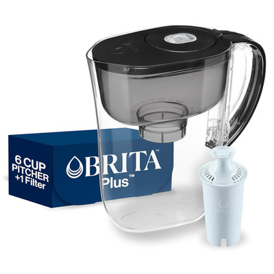 Small 6 Cup Water Filter Pitcher, 1 plus Filter, Metro, Black (Package May Vary)