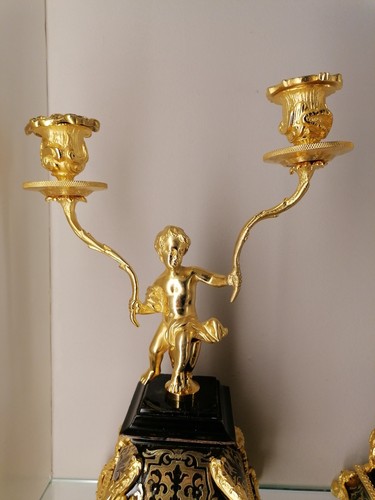 Napoleone III (3) Boulle portacandele coppia putti intarsiati oro RARO - Foto 6 di 24