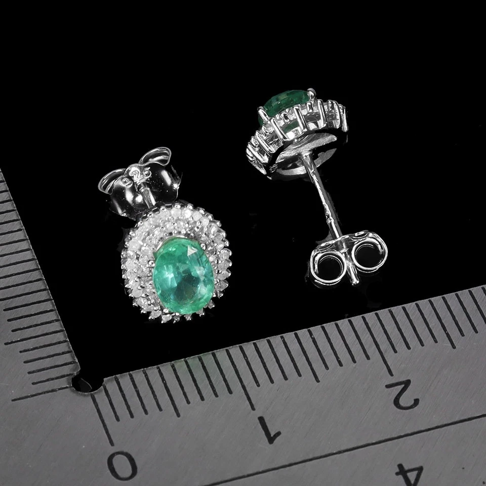 Brincos de prata esterlina 925 oval esmeralda 6x4 mm diamante 108 peças joias de pedra preciosa - Imagem 3 de 4