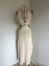 SHEIN Beige Knit V-Neck Sleeveless Open Back Tie Long Bodycon Dress Size M