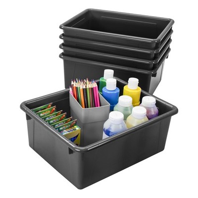 Storex Letter Size Deep Storage Tray Organizer Bin 5-Pack for Classroom, Office,