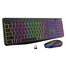 Wireless Keyboard and Mouse Combo With Backlit,2.4G Full Size Ergonomic Keybo...