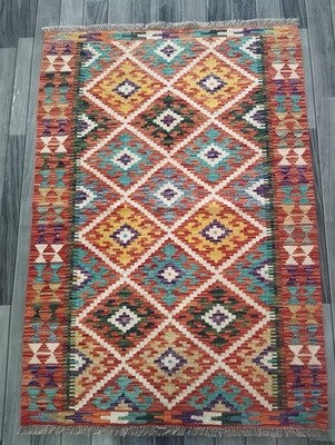 Tribal Handgeknüpfter Afghan/Türkischer Kelim Teppich, Azteken Wolle Vorleger, Größe 146x100 CM