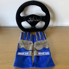 Nigel Mansell hand signed F1 Racing style Red Steering Wheel and gloves