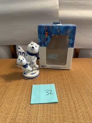 Rare SOCHI 2014 GZHEL MASCOT THE POLAR BEAR & THE HARE FIGURE SKATERS Gd4