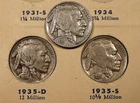 1935  P-D-S Trio  Buffalo Nickels - Fine + / VF  (SA)