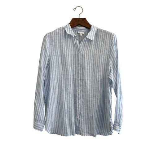NWT J. Jill Curacao White/Blue Stripes Linen Button Front Shirt Sz Large Petite