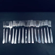 16 Vtg Stainless Flatware DINNER Forks Mixed lot Boho MCM Mismatch Eclectic