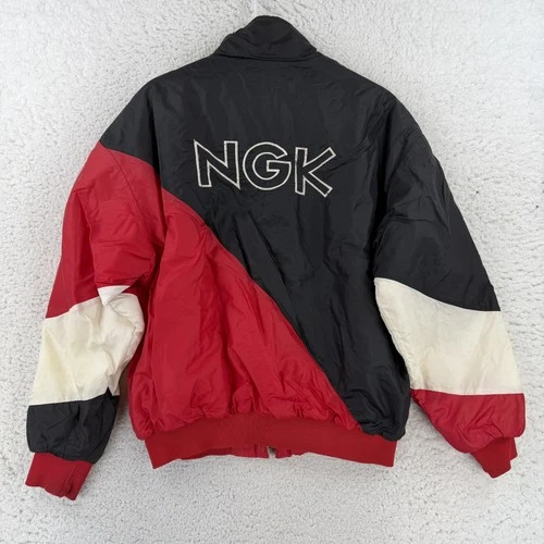 Vintage Swingster Jacket Mens Large Multicolor NGK Spark Plugs Racing Bomber image 2