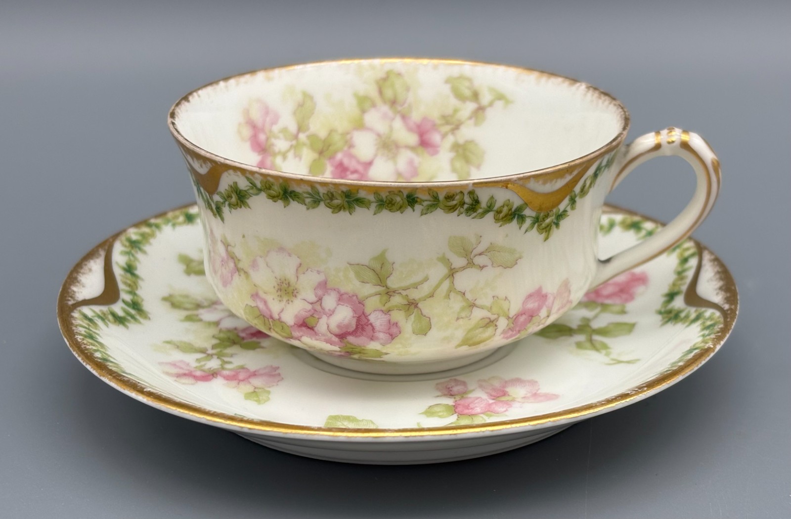 Floral Pattern China Teacups and Saucers - Haviland & Co. - Limoges France