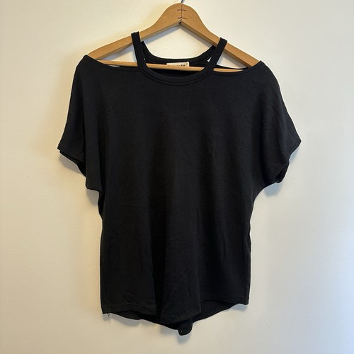 Rag & Bone Jean Womens Round Neck Cold Shoulder Show Off Tee Shirt Black Size XS