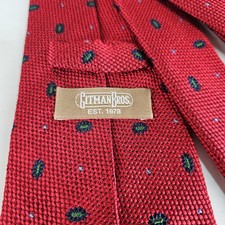 Gitman Bros. Hand Made in USA Silk Necktie Thick Heavyweight Scarlet Red Green