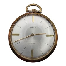 Baylor 17 Jewel Thin 43mm Gold Plate Pocket Watch Runs lot