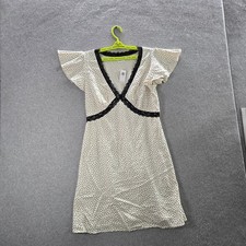 Old Navy Women Dress S TALL White Polka Dot Fit Flare Crepe Lace Trim Mini