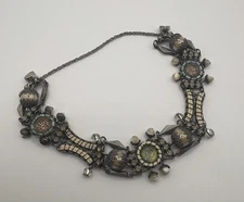 🌿 Ayala Bar Panel Bracelet – Olive & Gold Mosaic Tiles – Signed Vintage Israeli