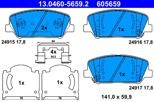 Plaquettes de frein ATE 13.0460-5659.2 pour frein à disque type OE 58101-2MA en céramique