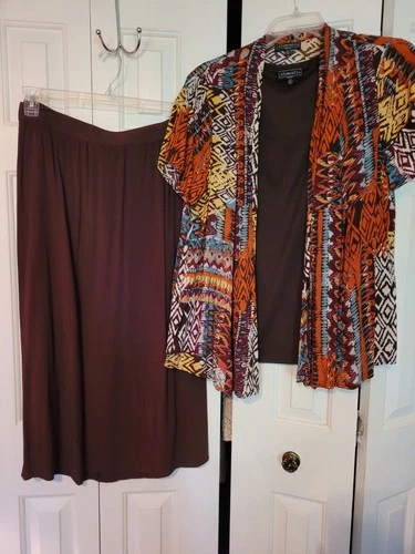 Elementz 2 Piece Dress Woman Size 2x White Brown Orange Rust Southwest Design