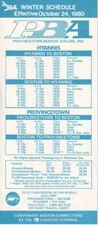 PBA Provincetown-Boston Airline timetable 1980/10/24